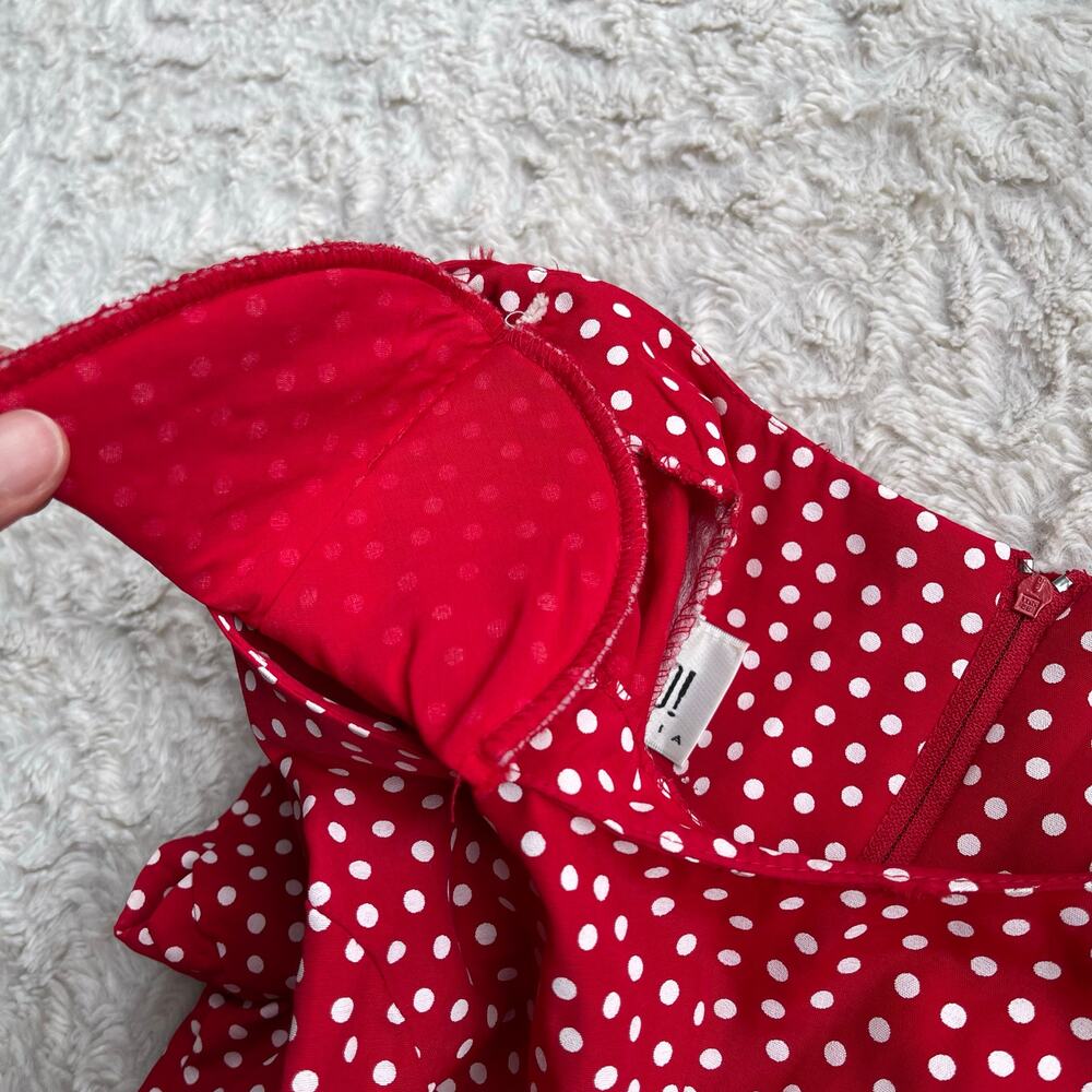 SOLD Vintage 90s red polka dot print midi maxi dress corset tie back Paris chic - Picture 9 of 16
